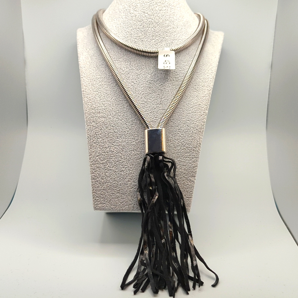 Beautiful Silver and Black Leather Necklace